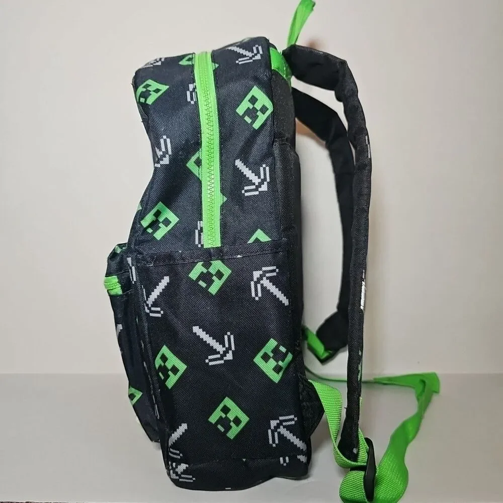 Minecraft Unisex Kids Black Green Pixel Print Adjustable Straps Laptop Backpack